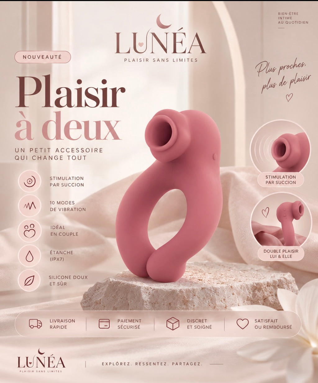 💗 Stimulateur Couple LUNÉA — Plaisir Partagé