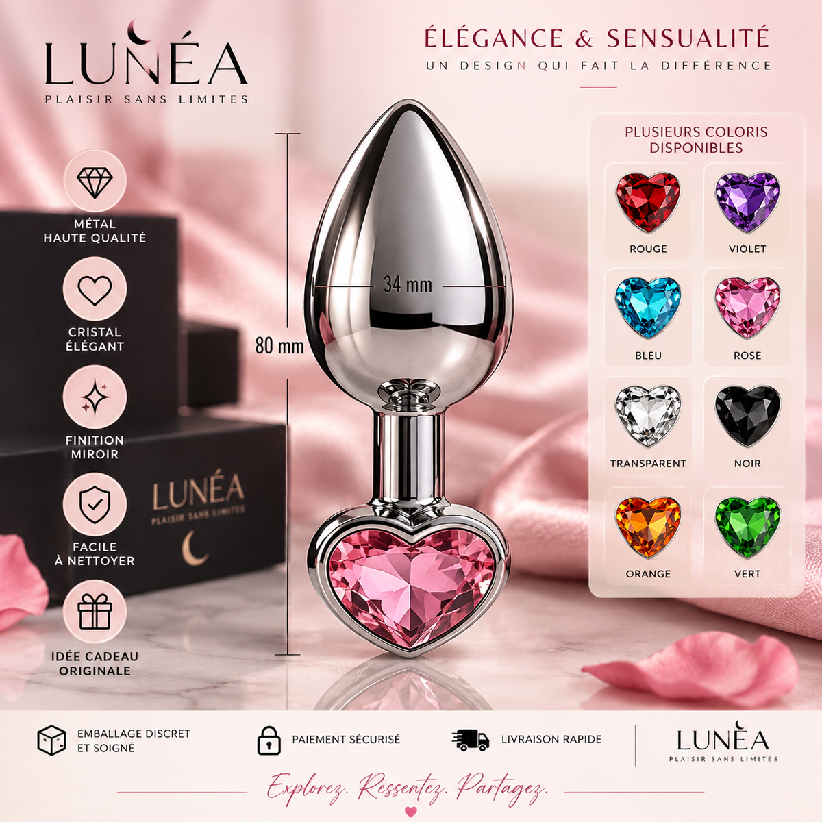 Plug Anal Métal Cœur Cristal – Finition Premium