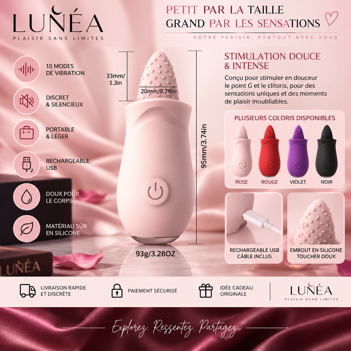 🌸 Mini Masseur Intime – 10 Modes de Vibration